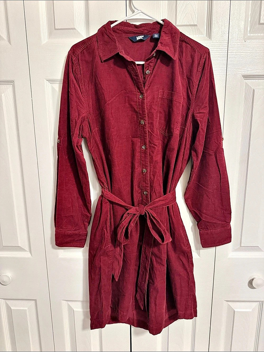 Land's End Corduroy Shirt Dress Burgundy/Red